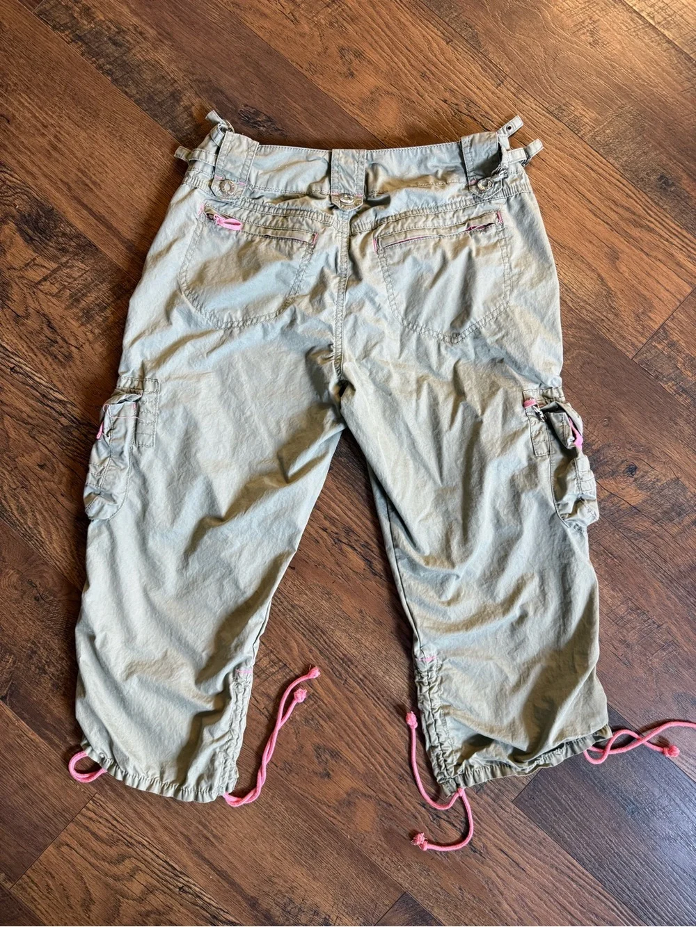Y2K GLO jeans Sage Green Cargo Capris with Pink Accents And Silver Hardware